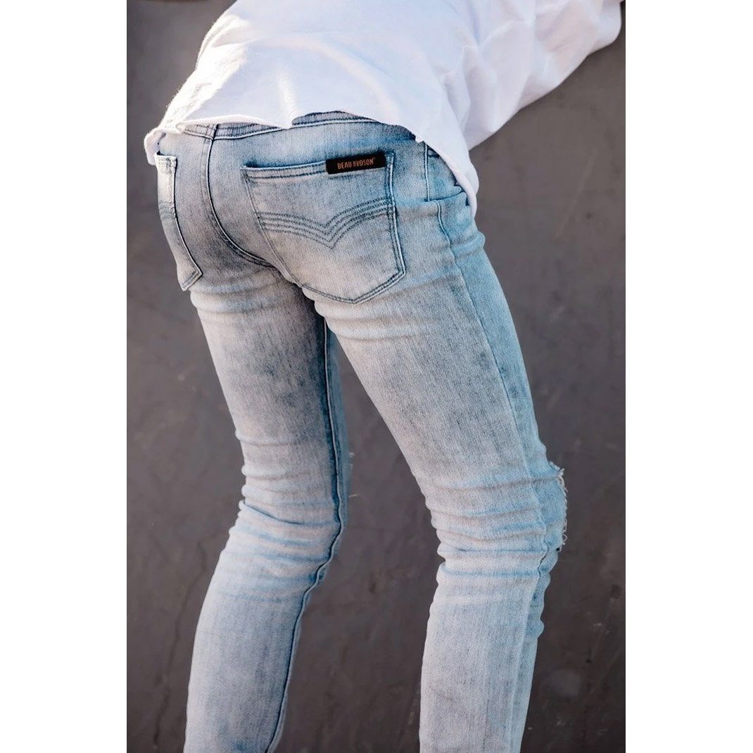 Distressed Jeg Jeans (Blue Denim)